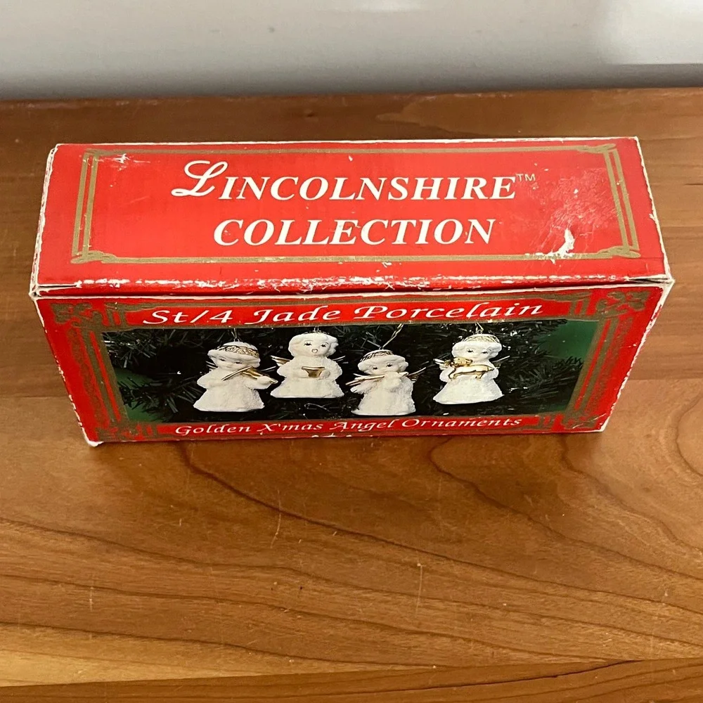 Lincolnshire Collection Jade Porcelain Golden Angel Christmas Ornaments Set of 4